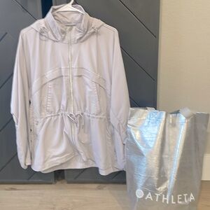 Athleta silvery lavender weather resistant rain/jogging coat.
